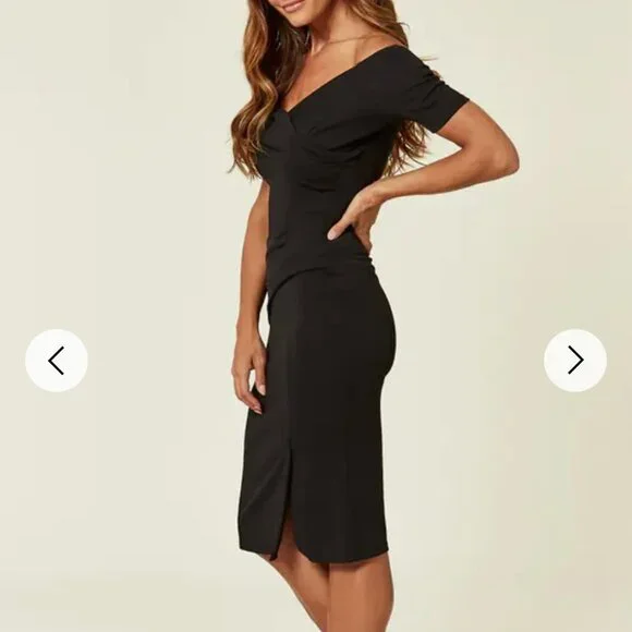 NWT SilkFred-Exclusive Bardot Off Shoulder Dress-Black UK 12, USA 8 - Picture 2 of 10